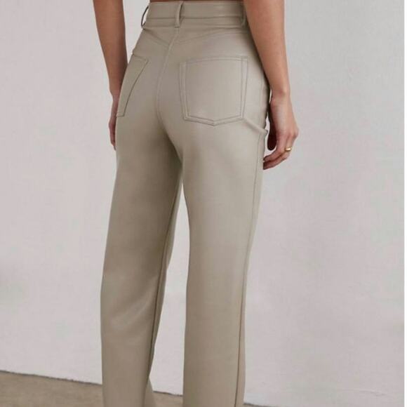Aritzia Wilfred Melina Super High-Rise Faux Leather Pants in Light Taupe - Picture 2 of 9